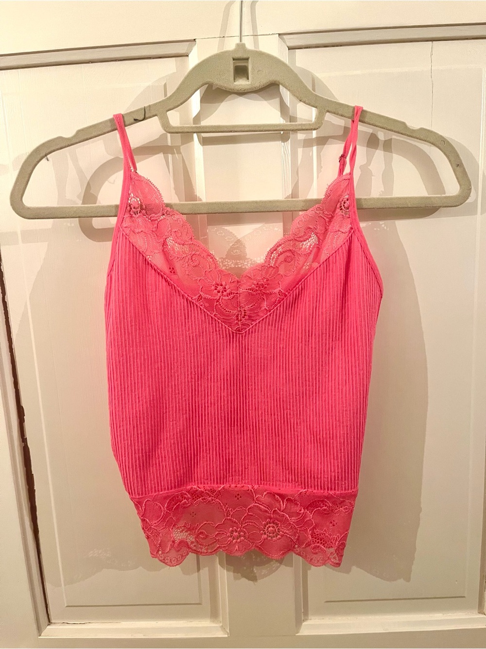 Pink Lace-Trim Ribbed Cami Tank Women’s Large